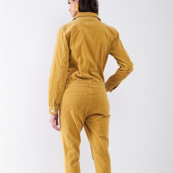 Bumblebee Yellow Corduroy Long Sleeve Jumpsuit - Picture 6 of 7